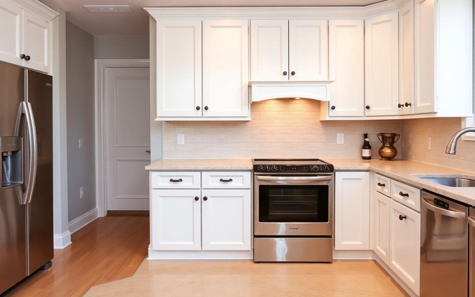 Kitchen cabinets after professional refinishing and painting